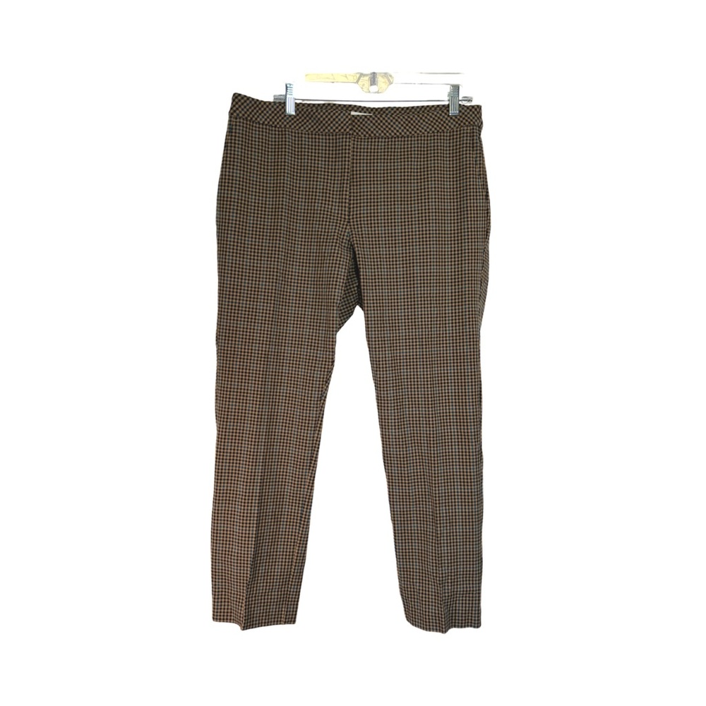 J. Jill Small Plaid Premium Bi-Stretch Ankle trousers size 14 tan, black, teal